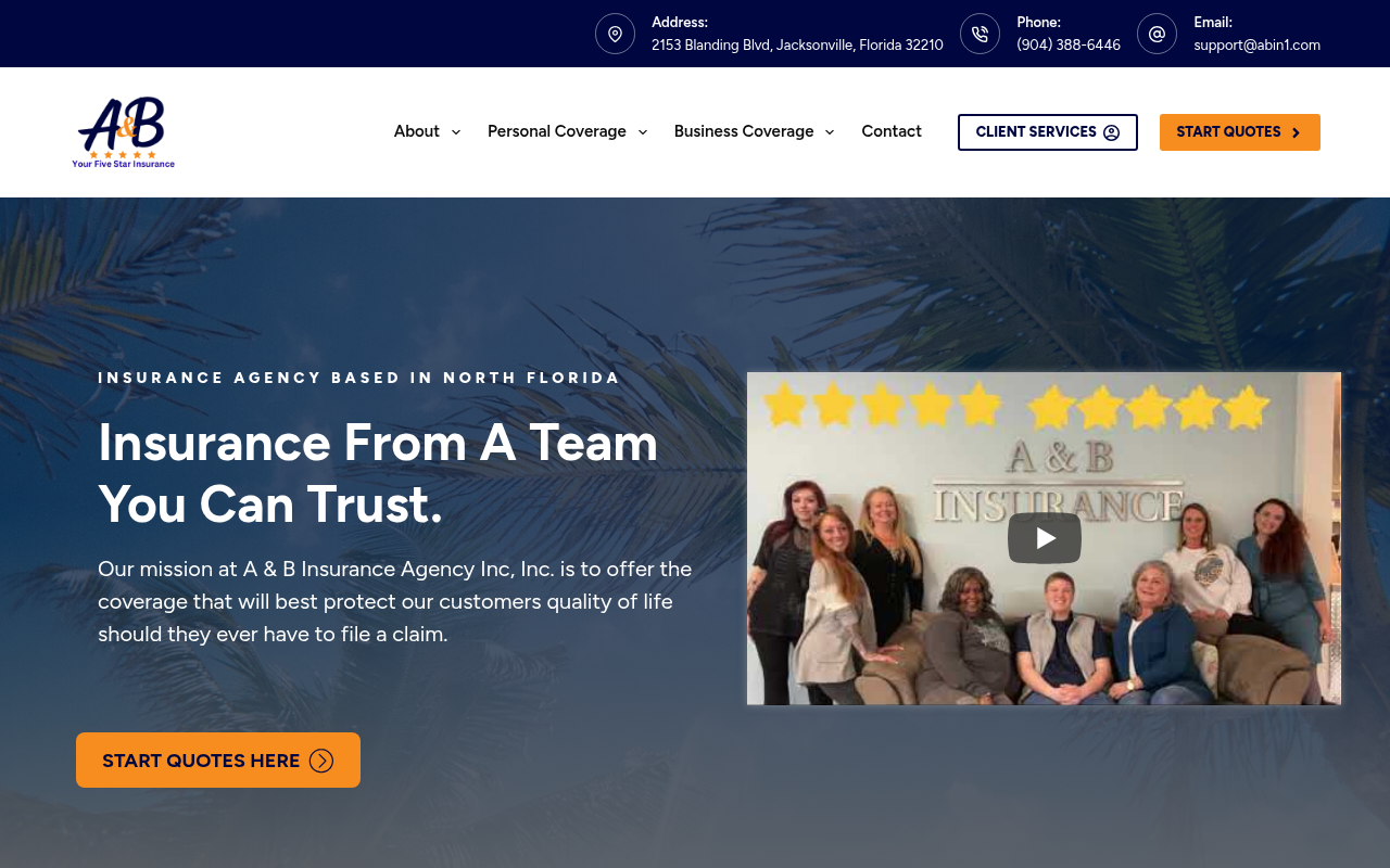 Website preview for A & B Insurance Agency