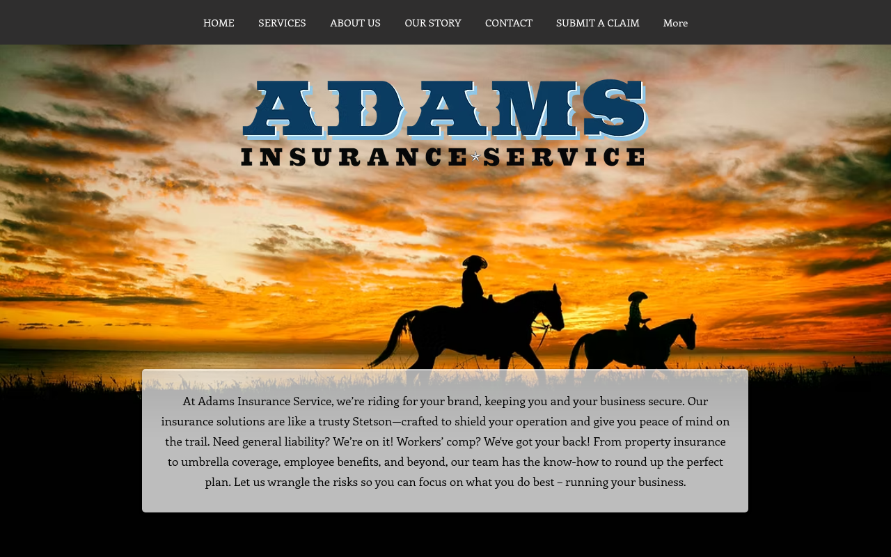 Website preview for Adams Insurance Service