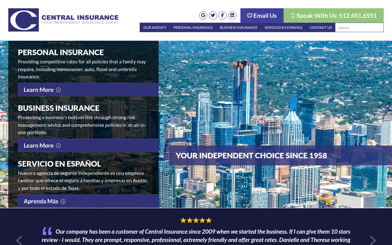Website preview for Central Insurance Agency